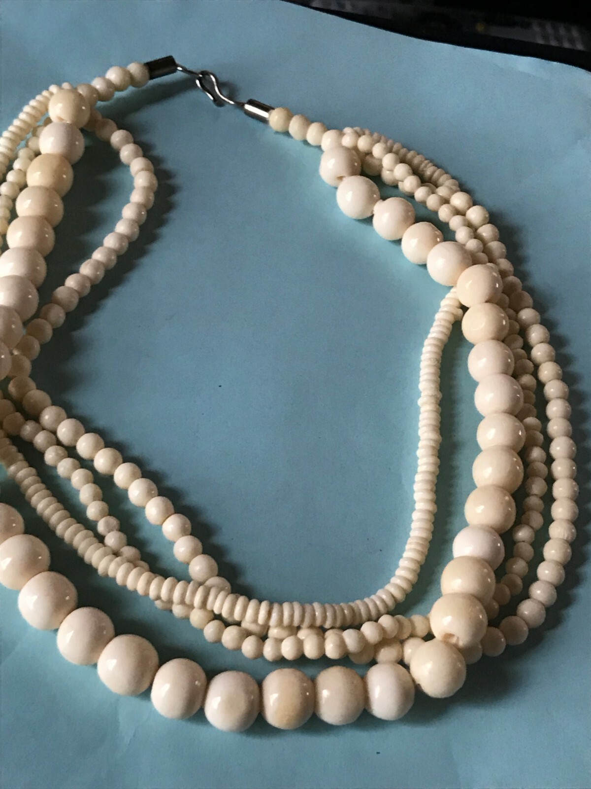 Estate Multistrand Various Sized Cream Plastic or Other Material Bead Necklace –