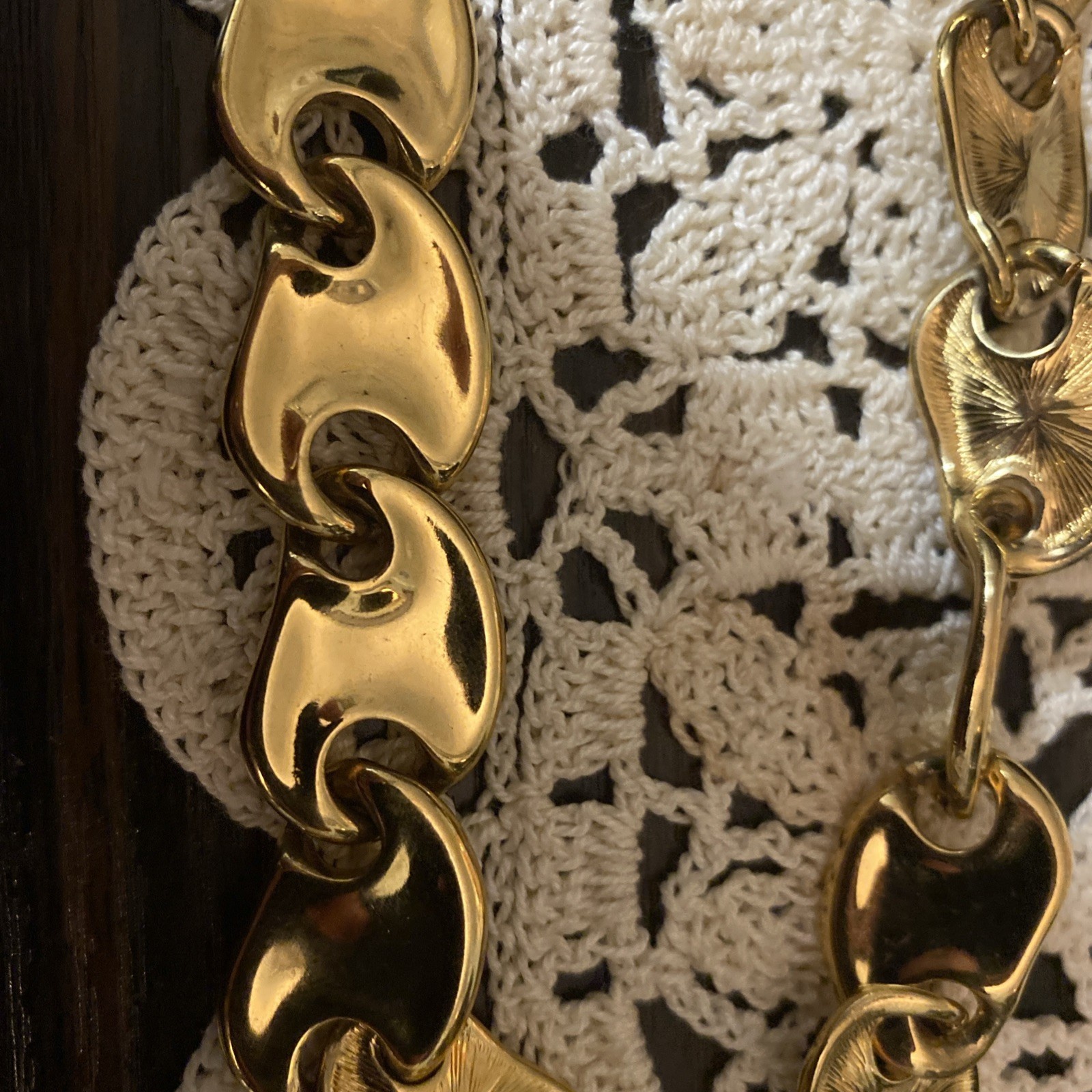 Vtg Monet Signed Gold Plate Panel Link Mariner Runway Glamour Statement Necklace