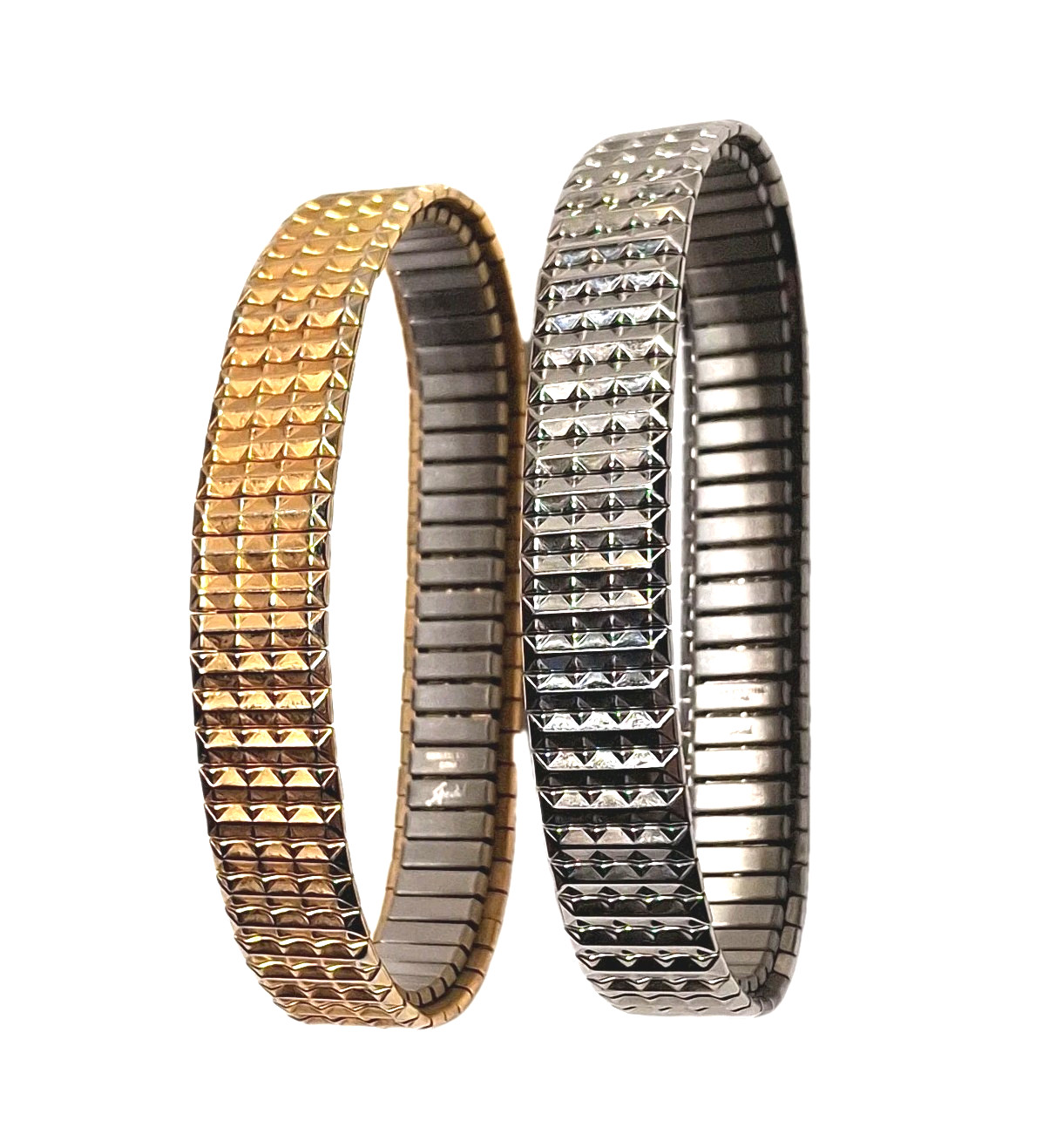 Vtg Speidel Stainless Steel Bracelet Set 2 Twist O Flex Stretch Gold Silver Tone