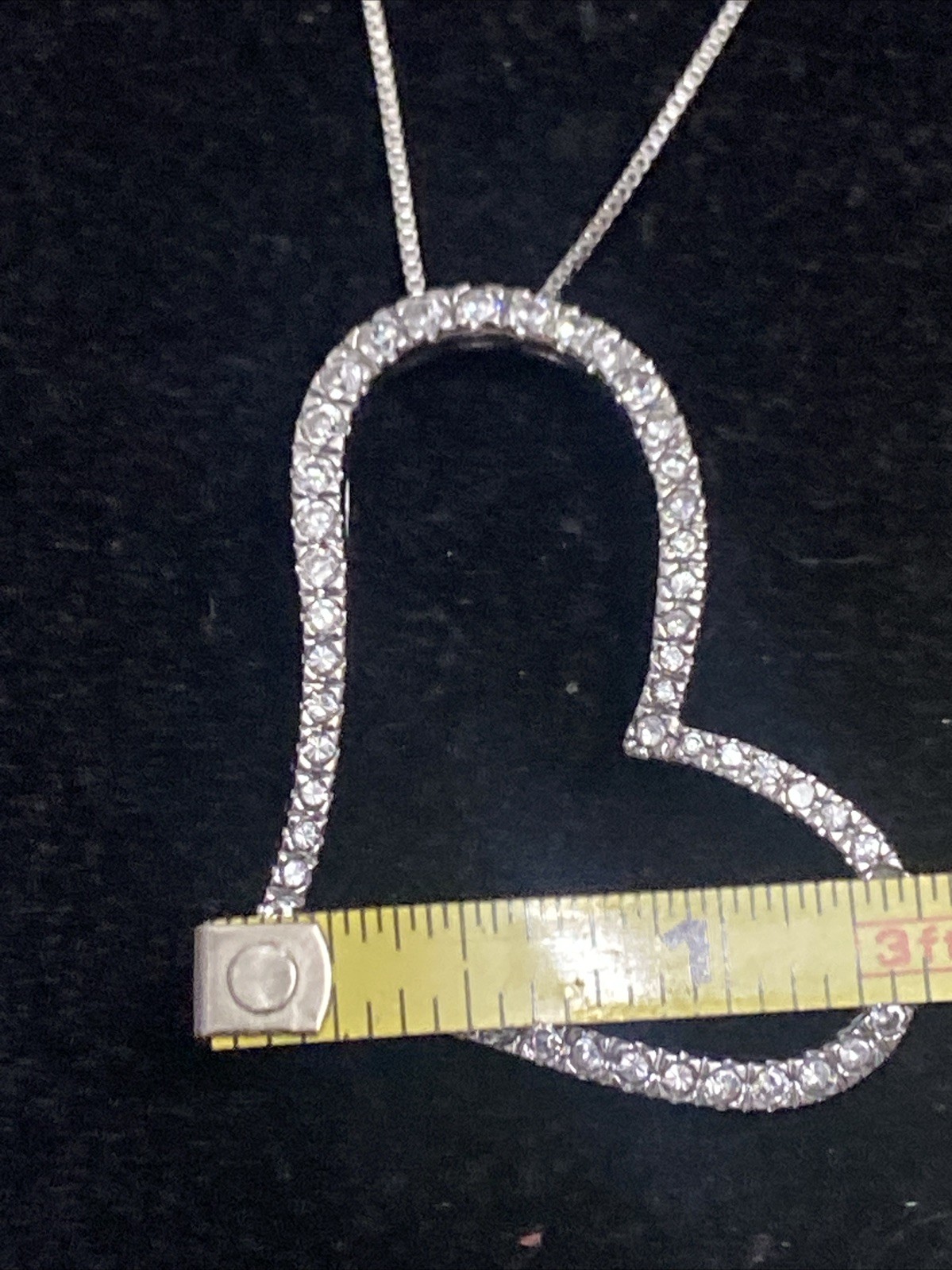 New X-Large 925 Sterling Silver Slanted Heart CZ Charm Necklace Box Chain 18”