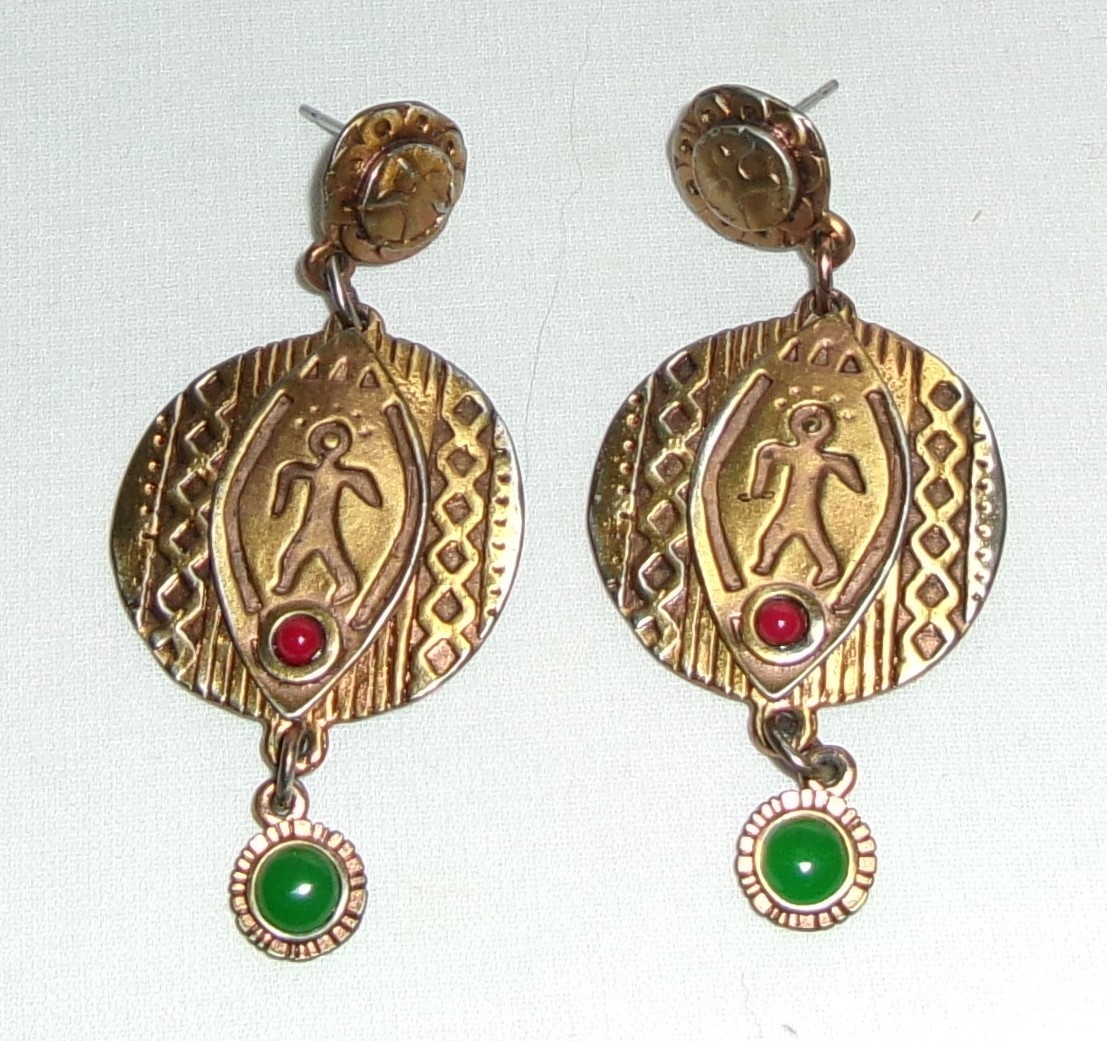 Vintage Berebi Tribal Earrings-Cabs-Gold Tone-Signed Berebi