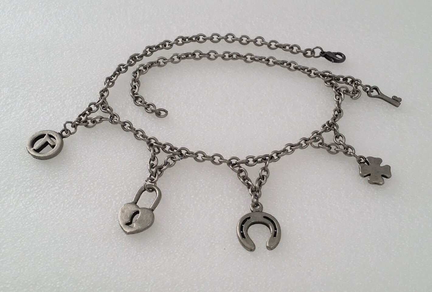 Vintage Pewter Lucky Charm Necklace
