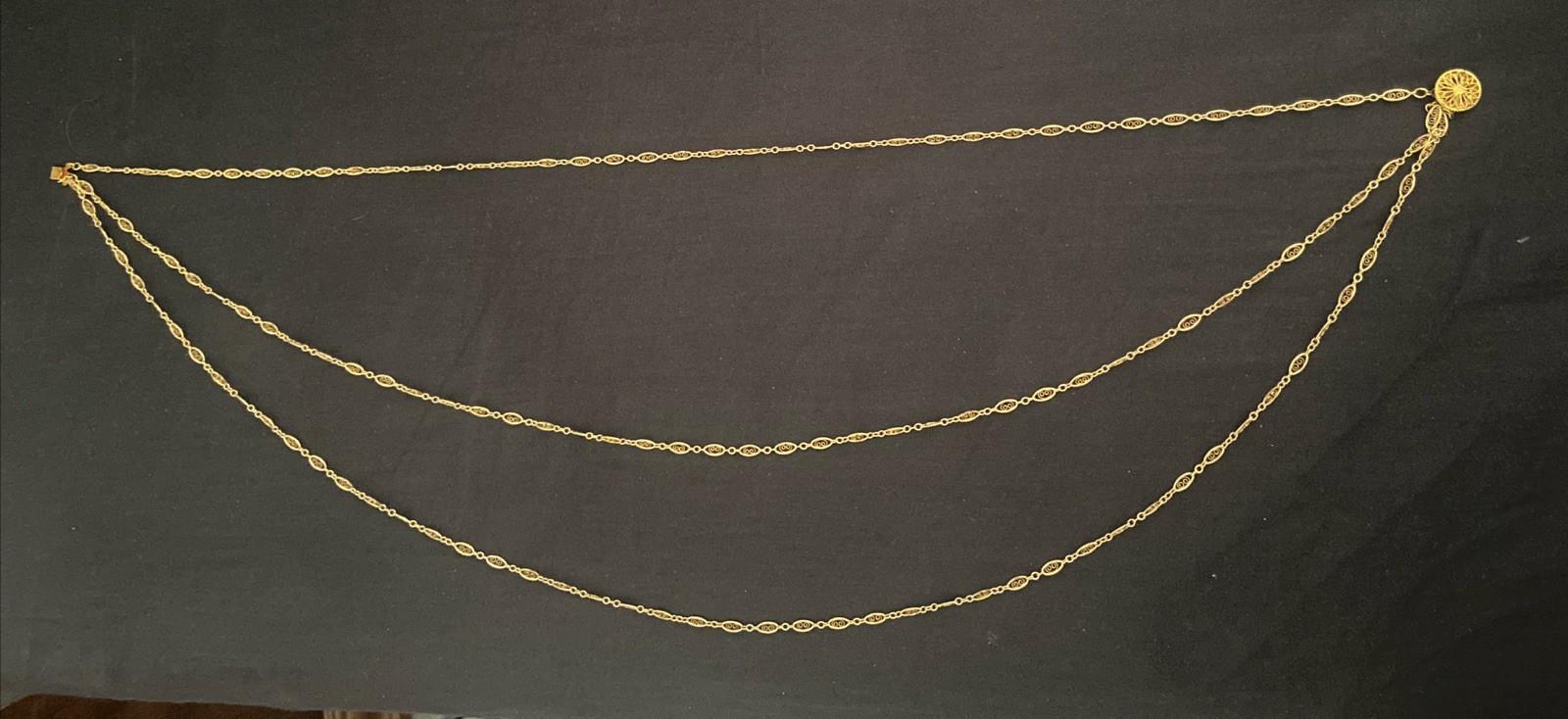 Vtg 14k Gold Vermeil Sterling Silver Triple Strand Filigree Link Necklace 19”