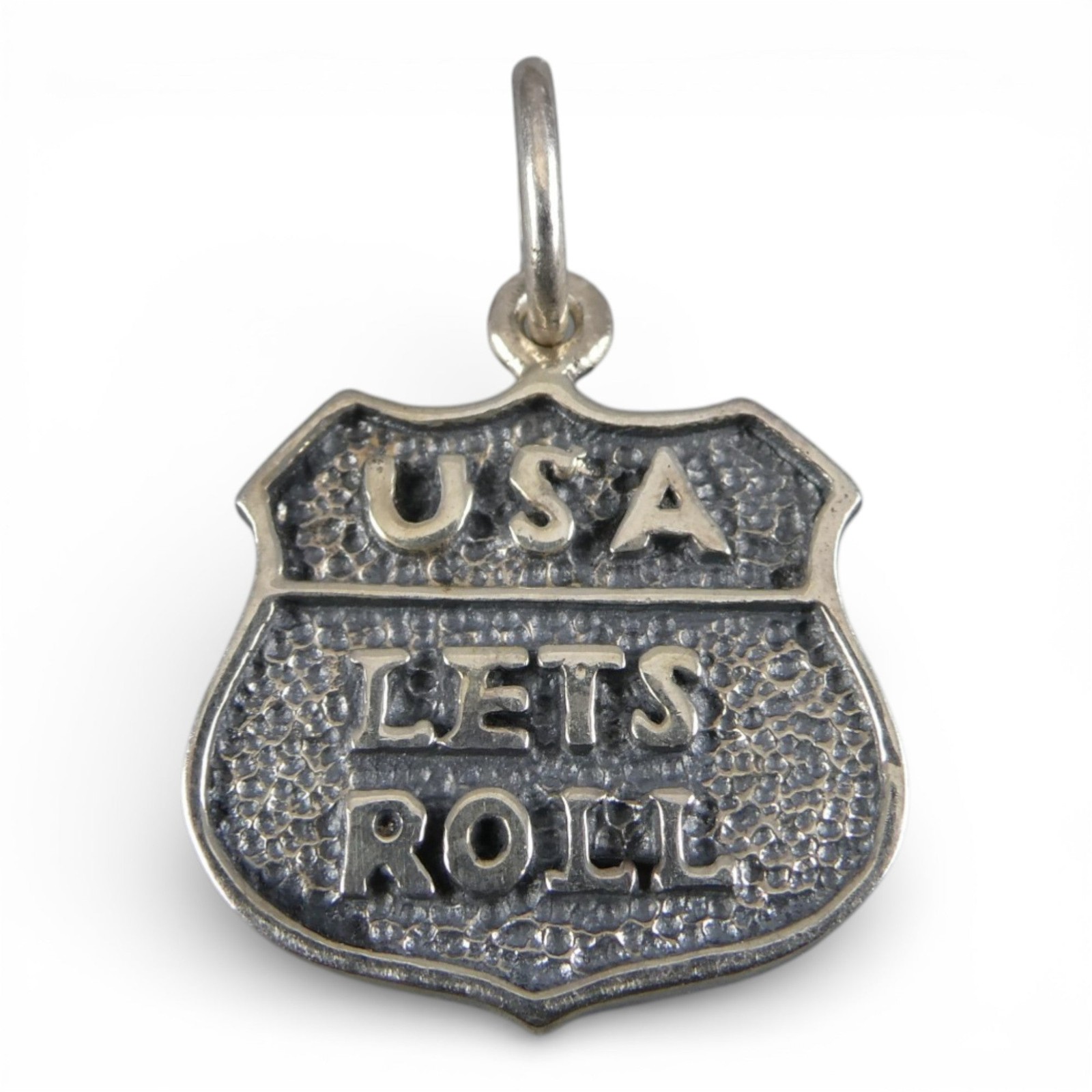 Sterling Silver Lets Roll Charm for Bracelet USA Shield Brown County Silver