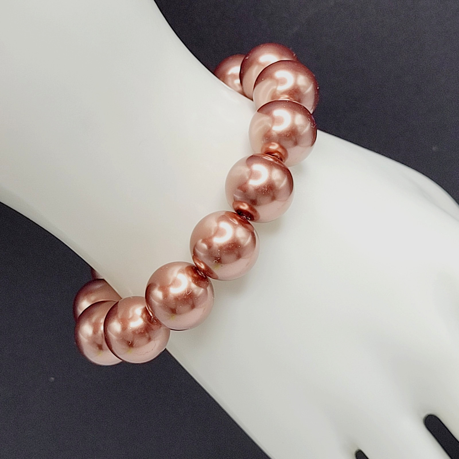 Hematite Chunky Rose Gold Coppery Metallic Hue Round Beaded Stretch Bracelet