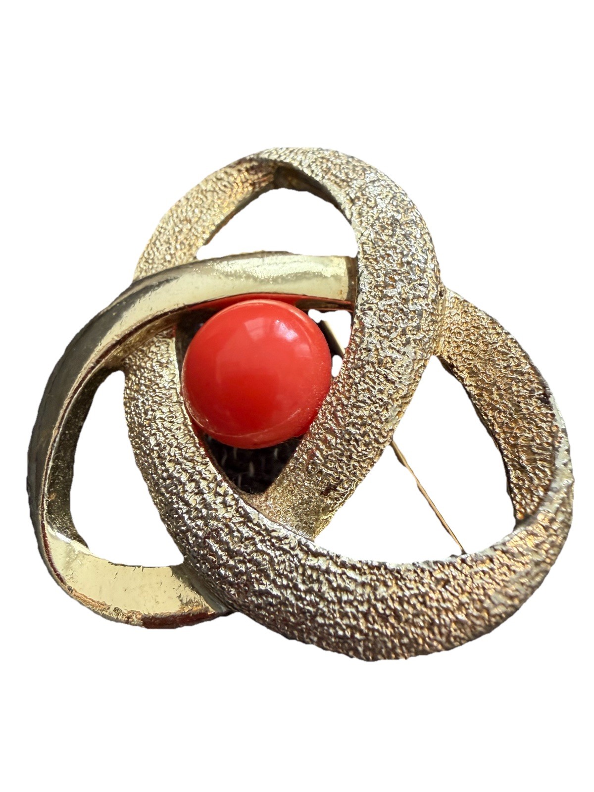 Vtg Sarah Coventry Atomic Orbit Pin Brooch Gold Tone Orange Cabochon Science