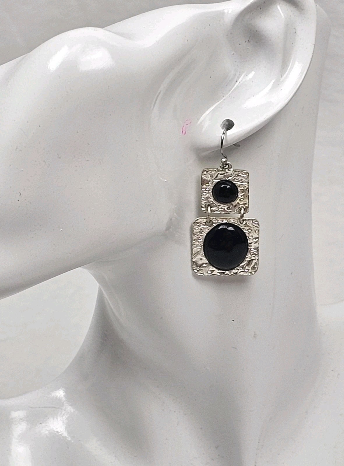Vintage Mid-Century Style Geometric 2 Part Dangle Pierced Ear Earrings 1 3/8″L