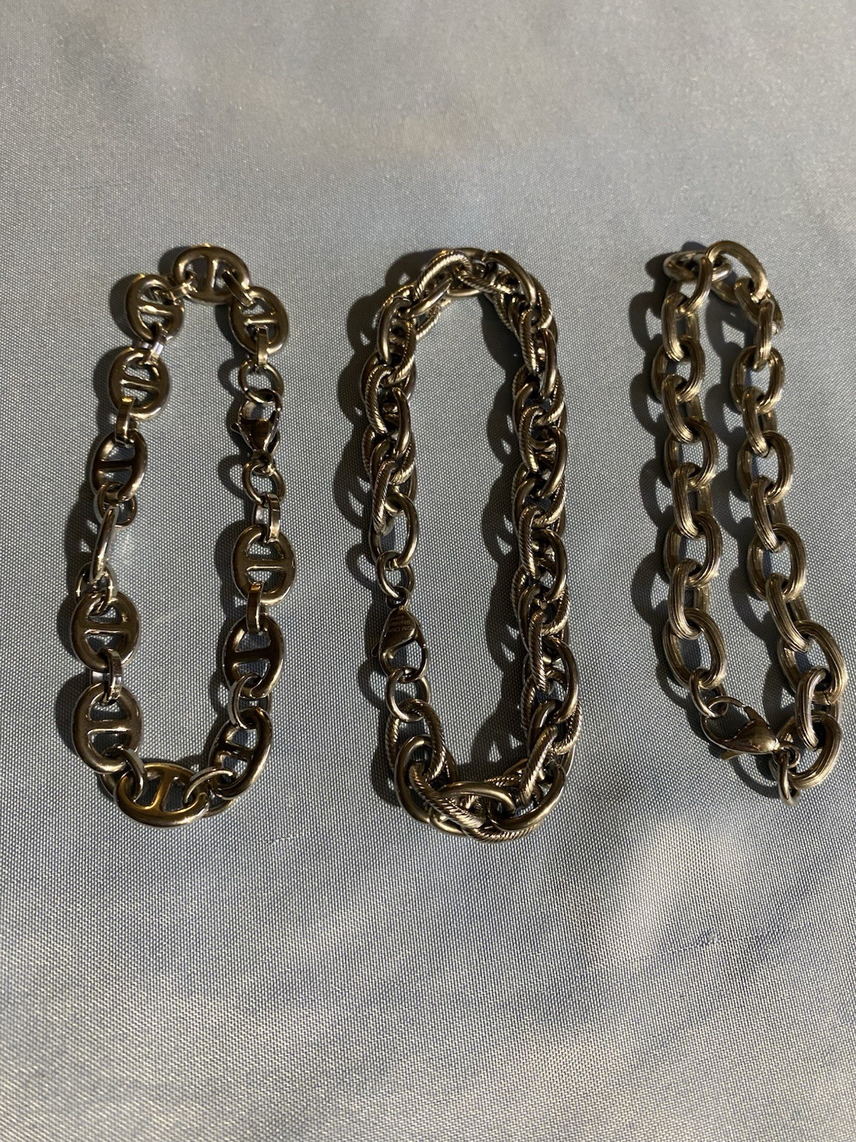 Vintage Lot Of 3 GM Stainless Steel Different Style Chain Bracelets Rock Biker