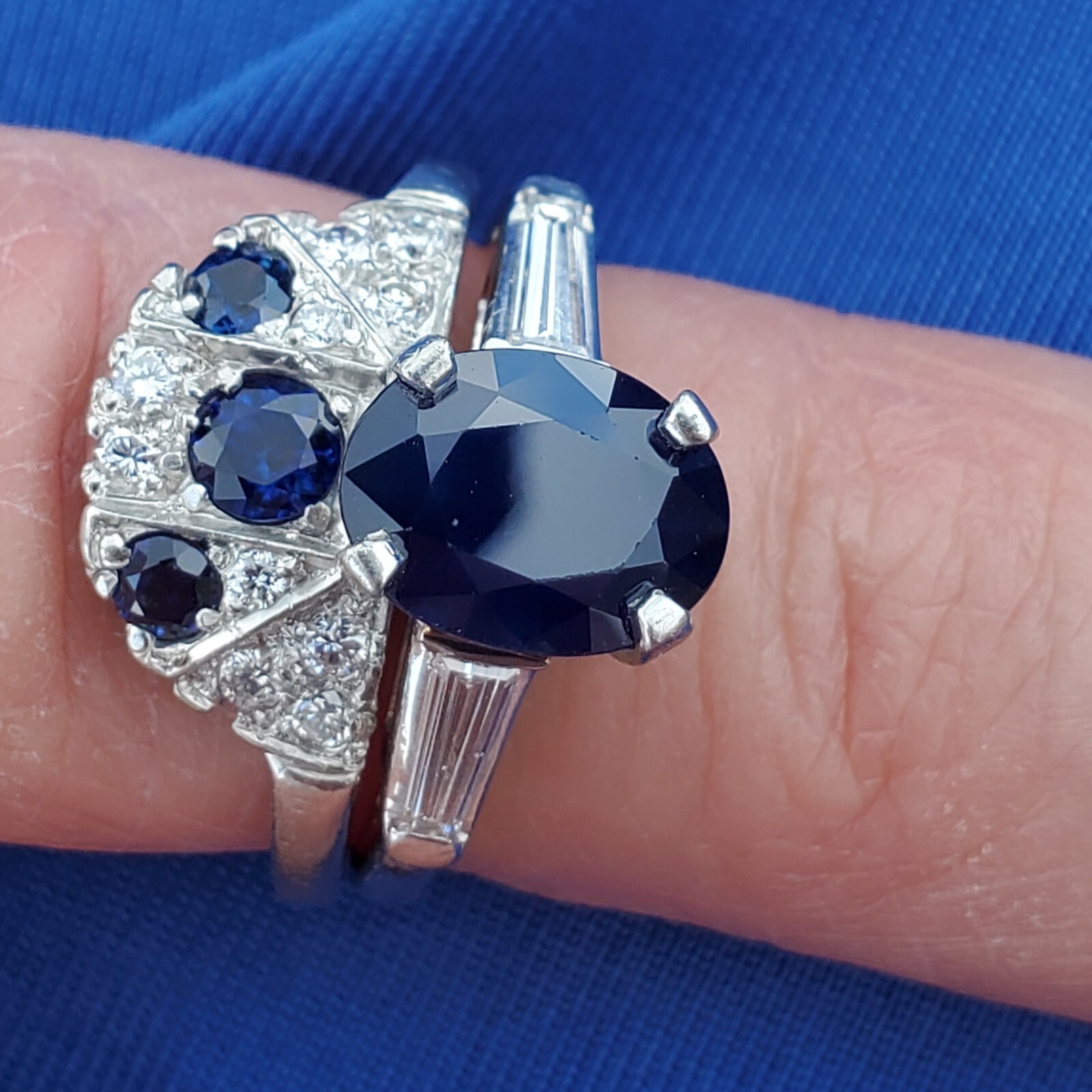 EARTH MINED SAPPHIRE DIAMON Deco Wedding Band Unique Vintage SOLID PLATINUM Ring