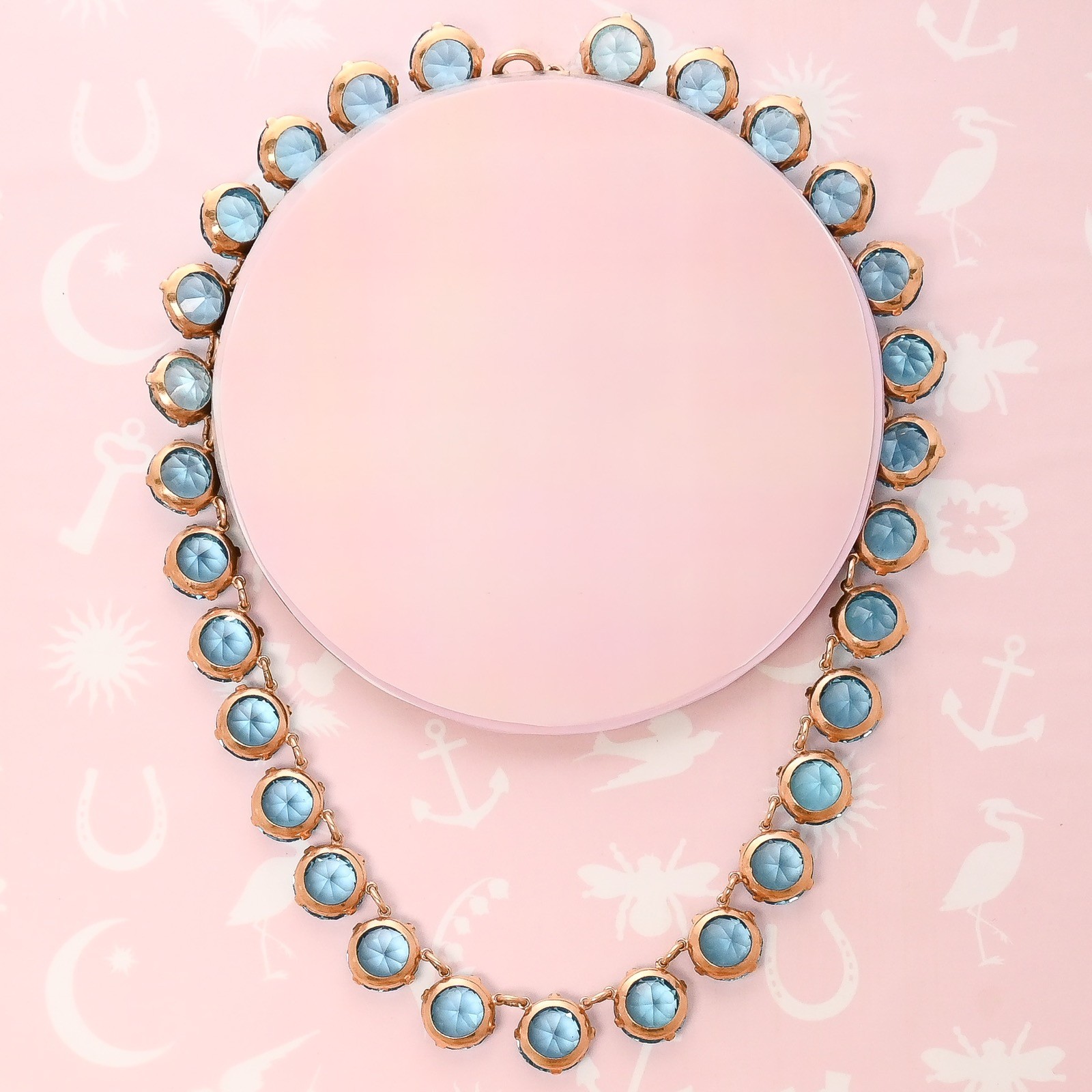 Vtg 1930s Art Deco Open Back Zircon Glass Crystal Gold Filled Necklace