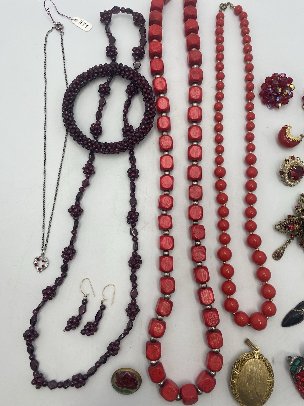 VINTAGE Red Jewelry Lot 17 Pcs 12oz Garnet Set Rhinestone Brooch Movie Prop