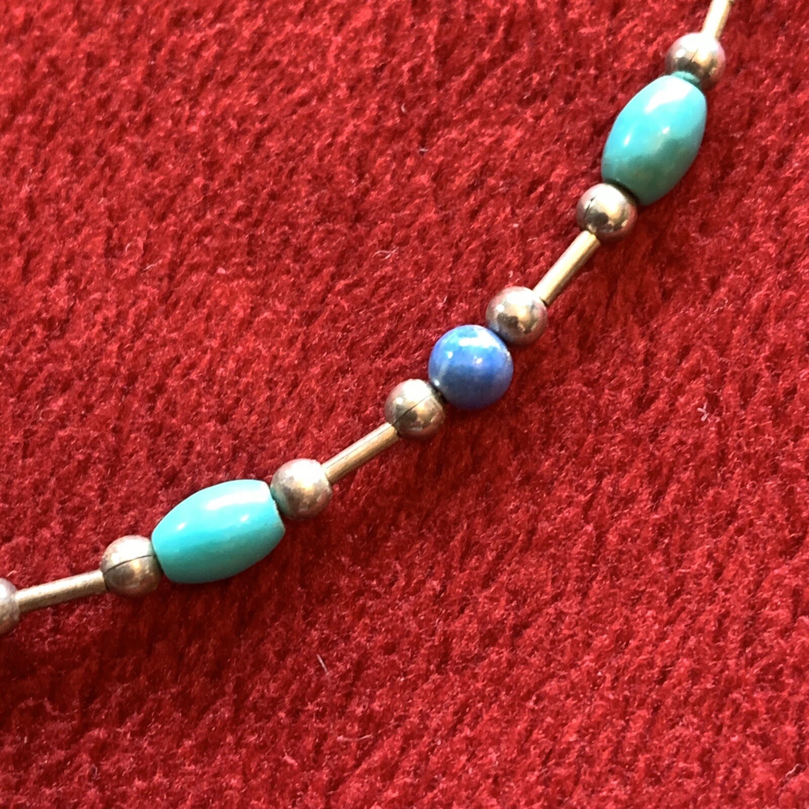 Flex Wire Choker Necklace blue tumbled stone citrine lapis 925 Silver Signed VTG