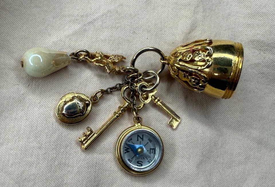 Vintage Multiple Charm Gold Tone Pendant With Some Wear On Gold Tone