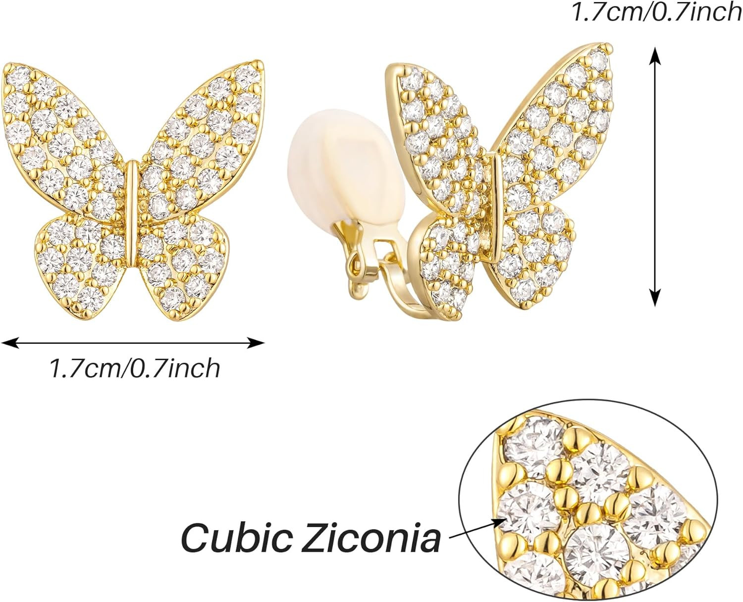 Clip on Earrings Not Pierced Vintage Style Statement Butterfly Earrings Stud Sil