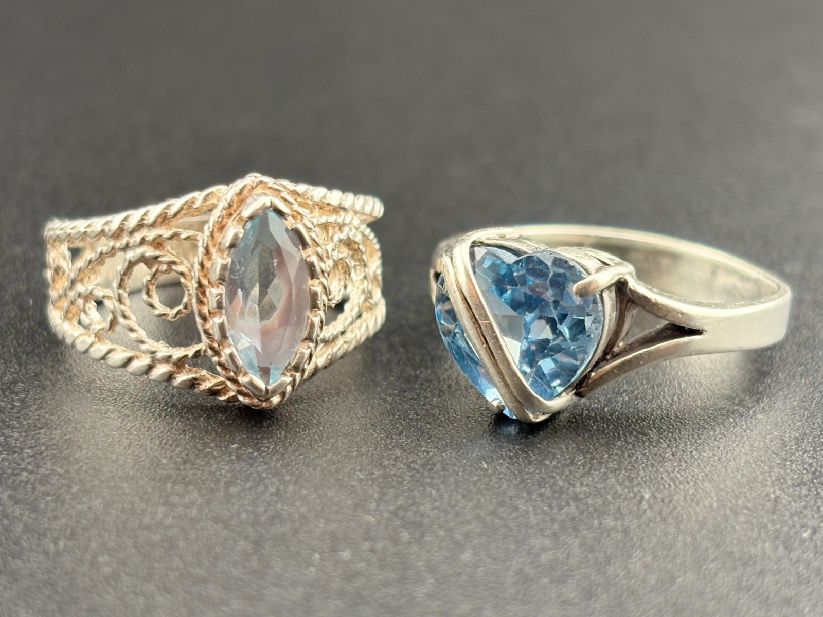 925 Sterling Silver Vintage Sky & Swiss Blue Topaz Designer Rings Sz. 8 & 8.5