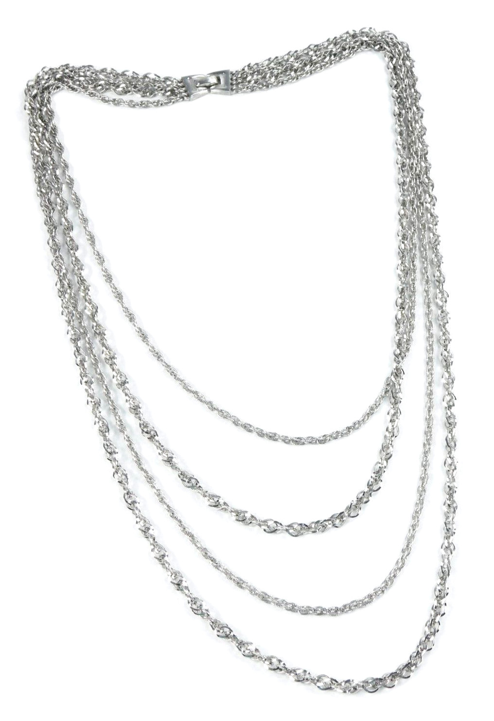 Vintage Crown Trifari Silver Tone 4 Multi Chain Statement Necklace 27″