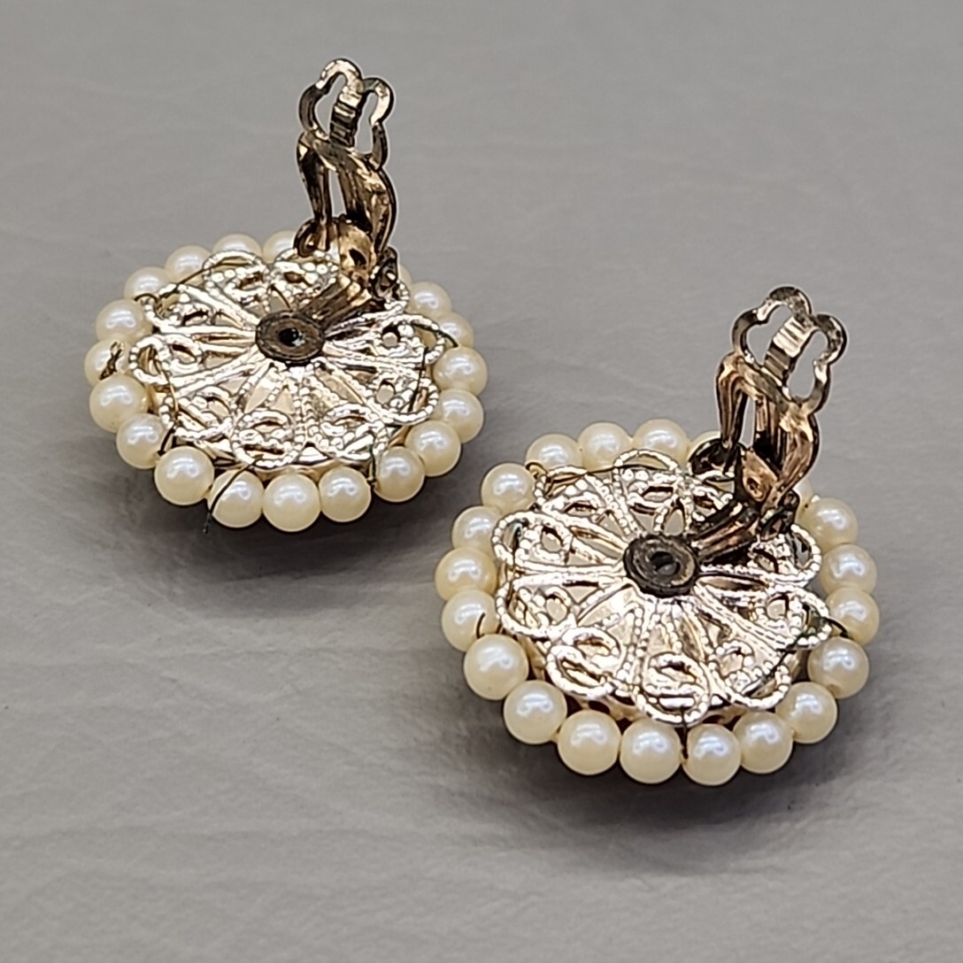 Vtg Bead Necklace Earrings Faux Pearls Layered Peach Art Glass Hong Kong 31″