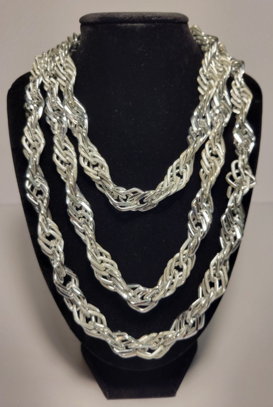 Vintage West German Eloxal Aluminum Triple Strand 58″ Statement Necklace