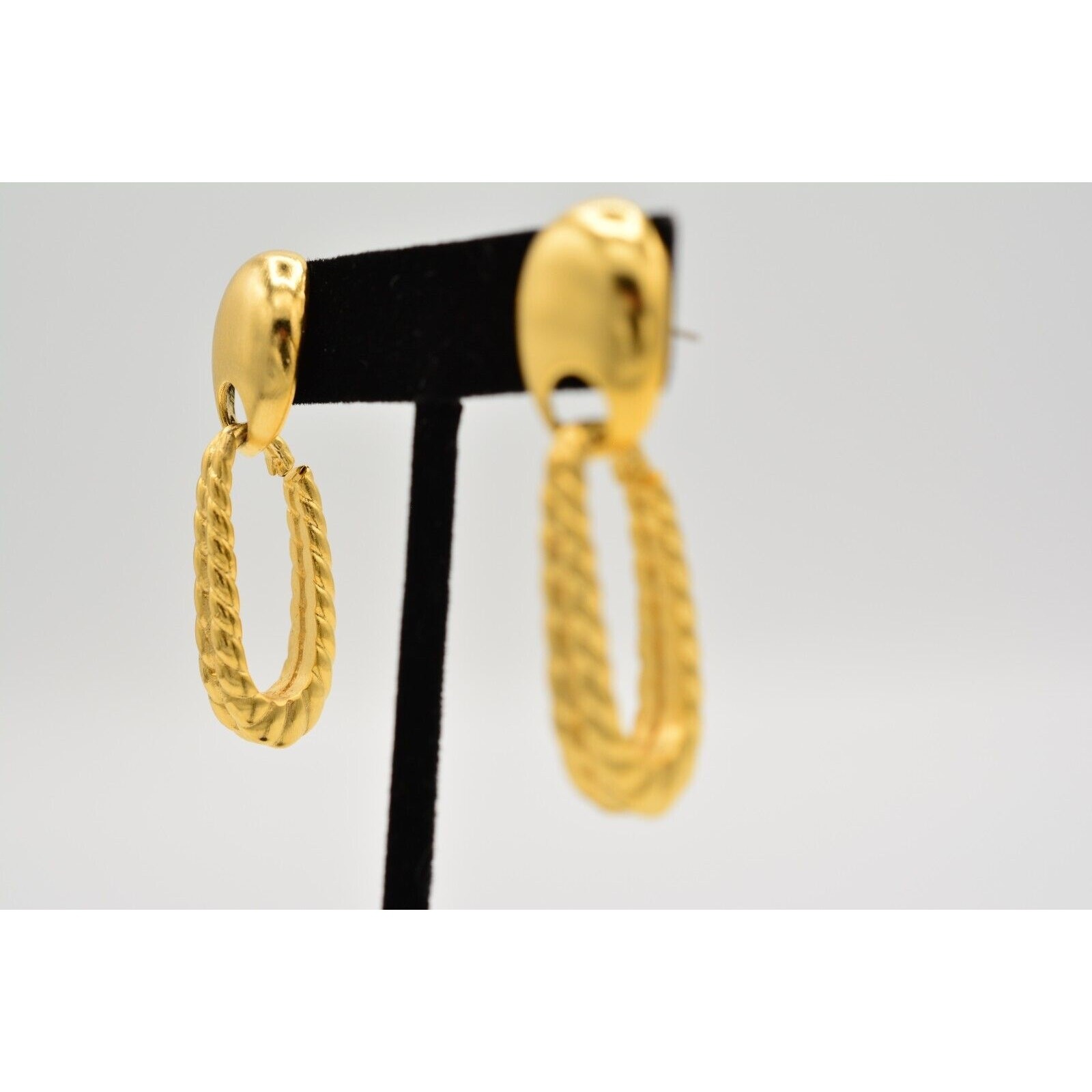 True Vintage Dangle Earrings Brushed Gold Dangle Textured Chunky NOS 1980s BinAB