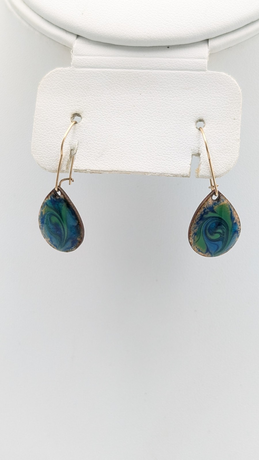 Enamel on Copper Dangle / Drop Earrings W/ 14kt Gold French Wire Clasp