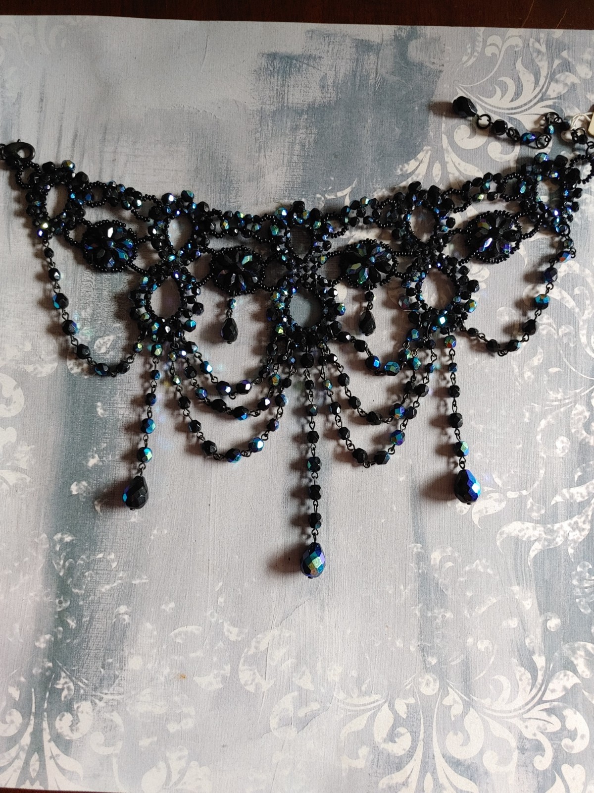 Vintage bead necklace NWT Nancy K designs Czech Republic black iris collar