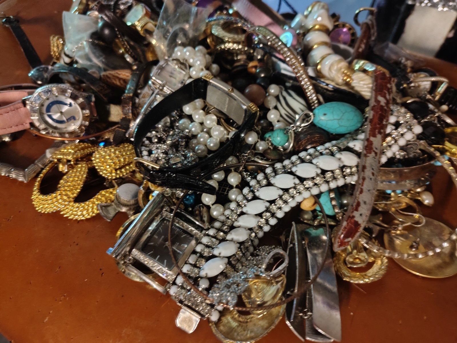 Huge Lot Of Estate Jewelry Watches, Necklaces, Bracelets, Pins, Mixed Vintag