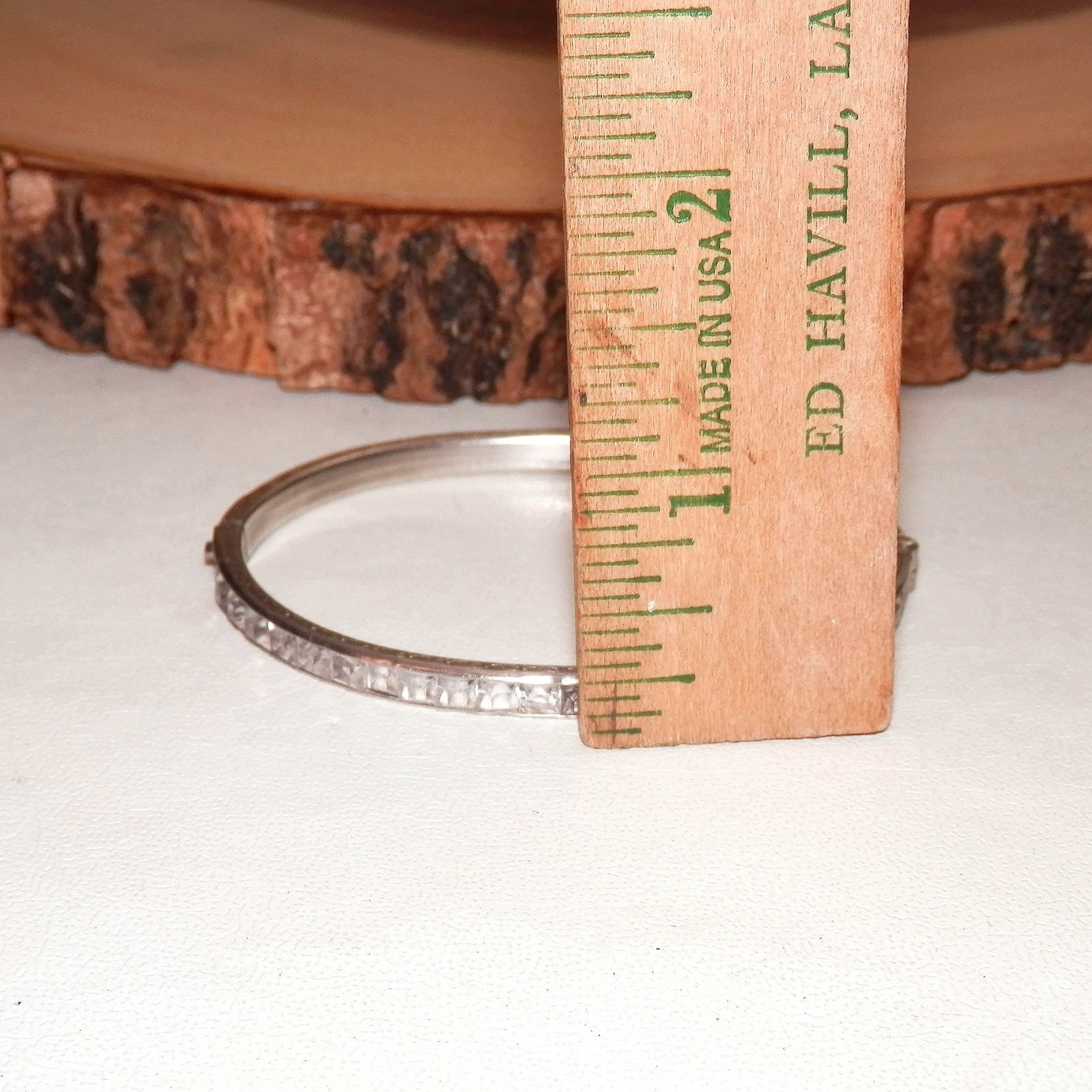 Art Deco Sterling Silver 925 Square Rhinestone Antique Hinged Bangle Bracelet