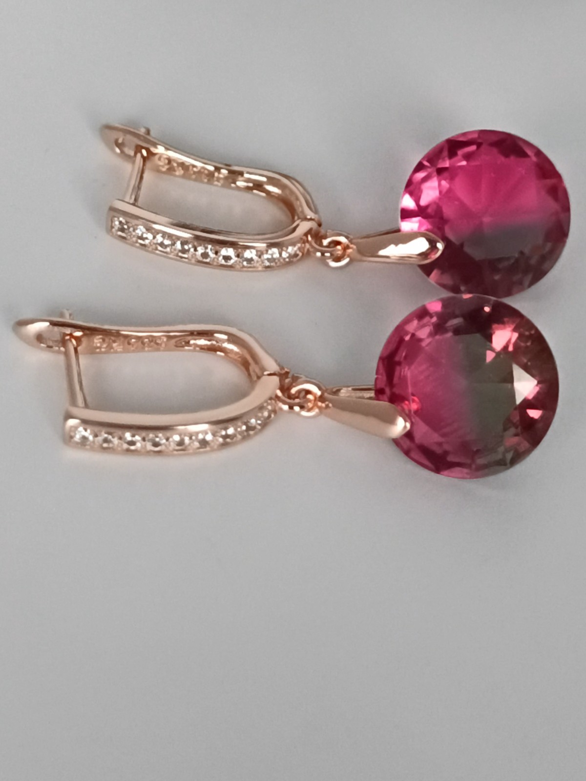 Vintage 1990-s 14 Ct Rolled Gold Ruby / Zircons Earrings-Hallmarked 585 RG