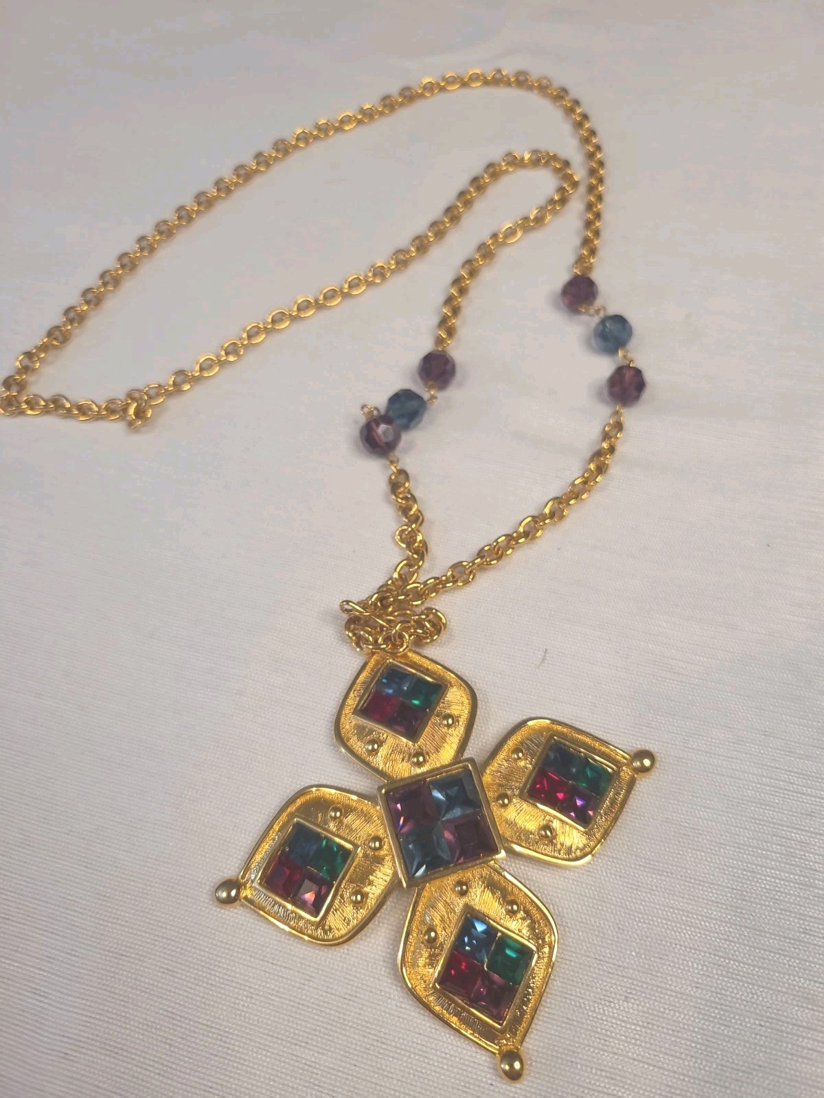 Vintage Napier Galleria Gold Tone Runway Necklace Multi Color Swarovski Crystal