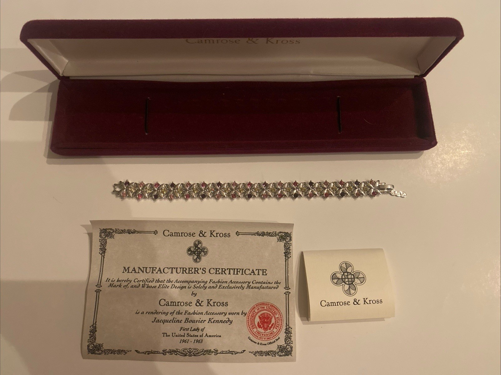 Camrose & Kross JBK Jacqueline Kennedy Pink/Purple Stones Silver Tone Bracelet