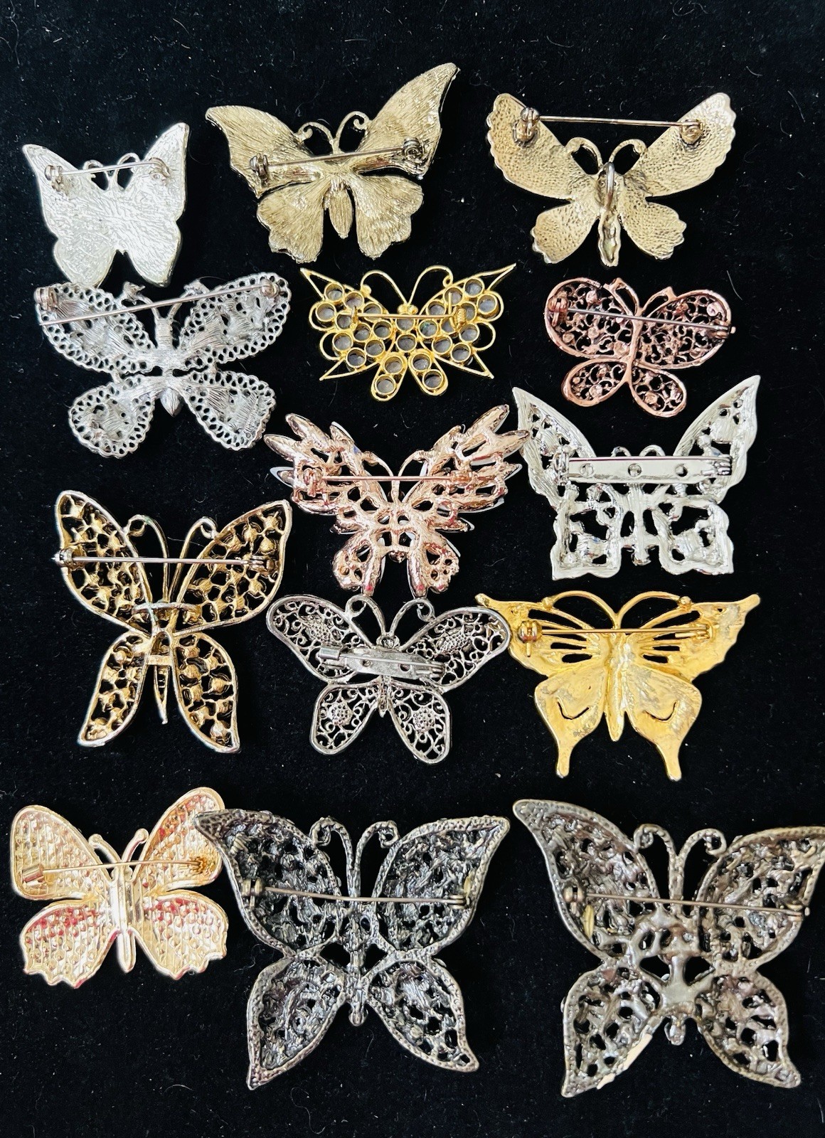 Lot 65 Vtg BUTTERFLY BROOCH Rhinestone Enamel 925 800 Silver GF Monet Trifari