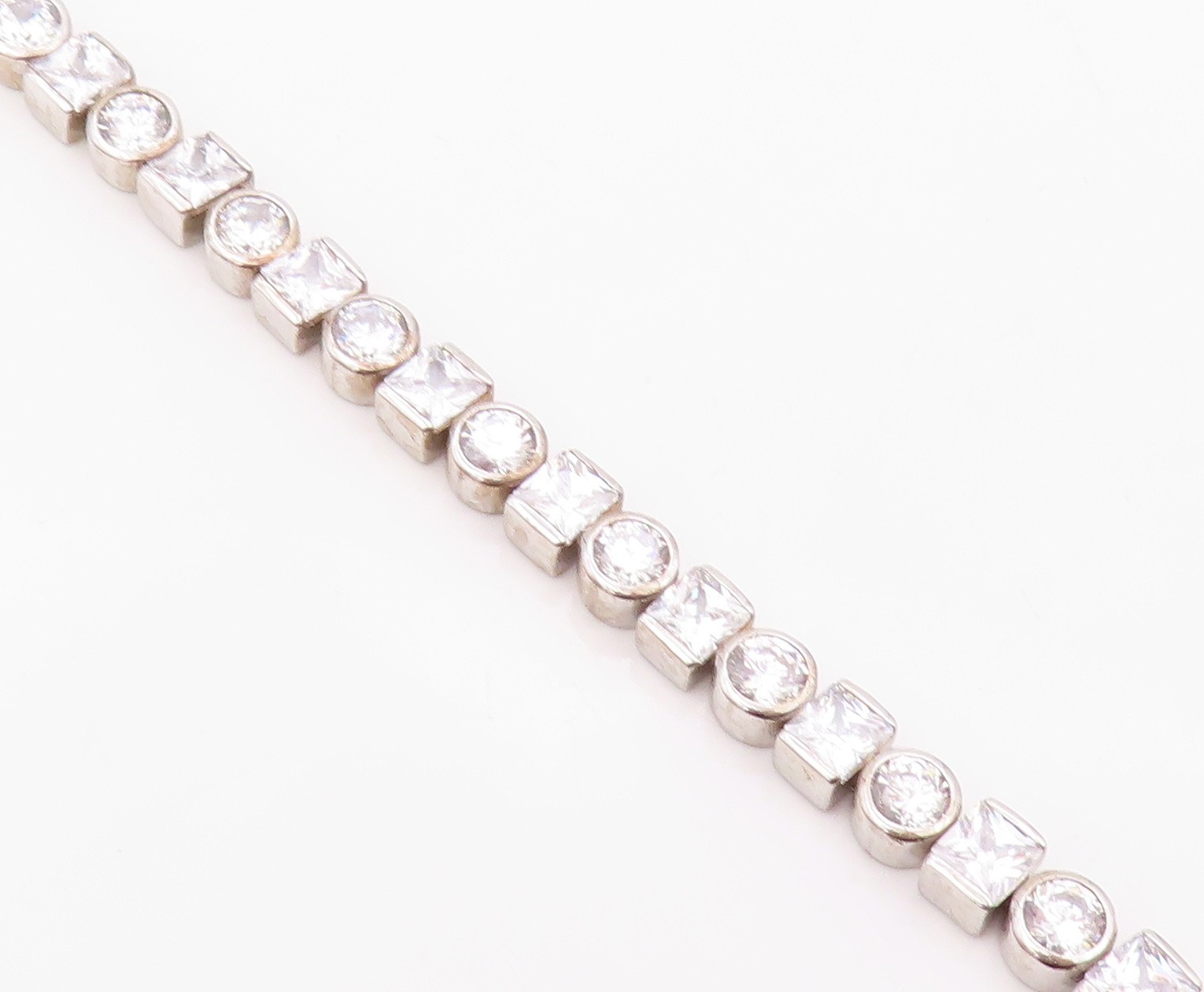 925 Sterling Silver Vintage Bracelet Bezel Set Topaz Geometric Link BT12110
