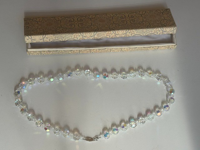 Vintage Chinese Cloisonne Clear Glass Beaded Necklace 22.5 ‘