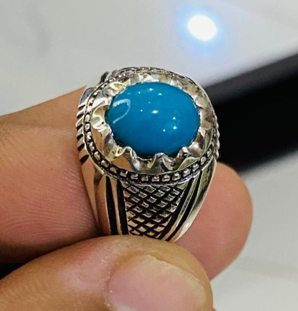 Men Turquoise Ring, Natural Feroza Stone, Handmade Ring, Muharam Al Haram Gift