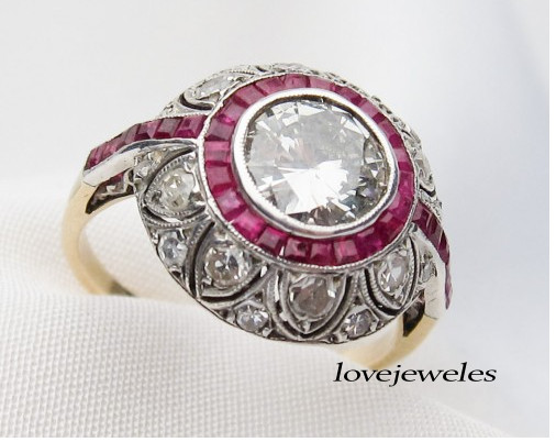 Lab-Created 3.21CT Round Cut Diamond Vintage Art Deco Ring 14K 2-Tone Gold Over