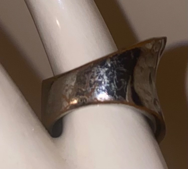 Vintage Silver Chunky Dome Ring Hammered Liquid Metal Futuristic Unisex Jewelry