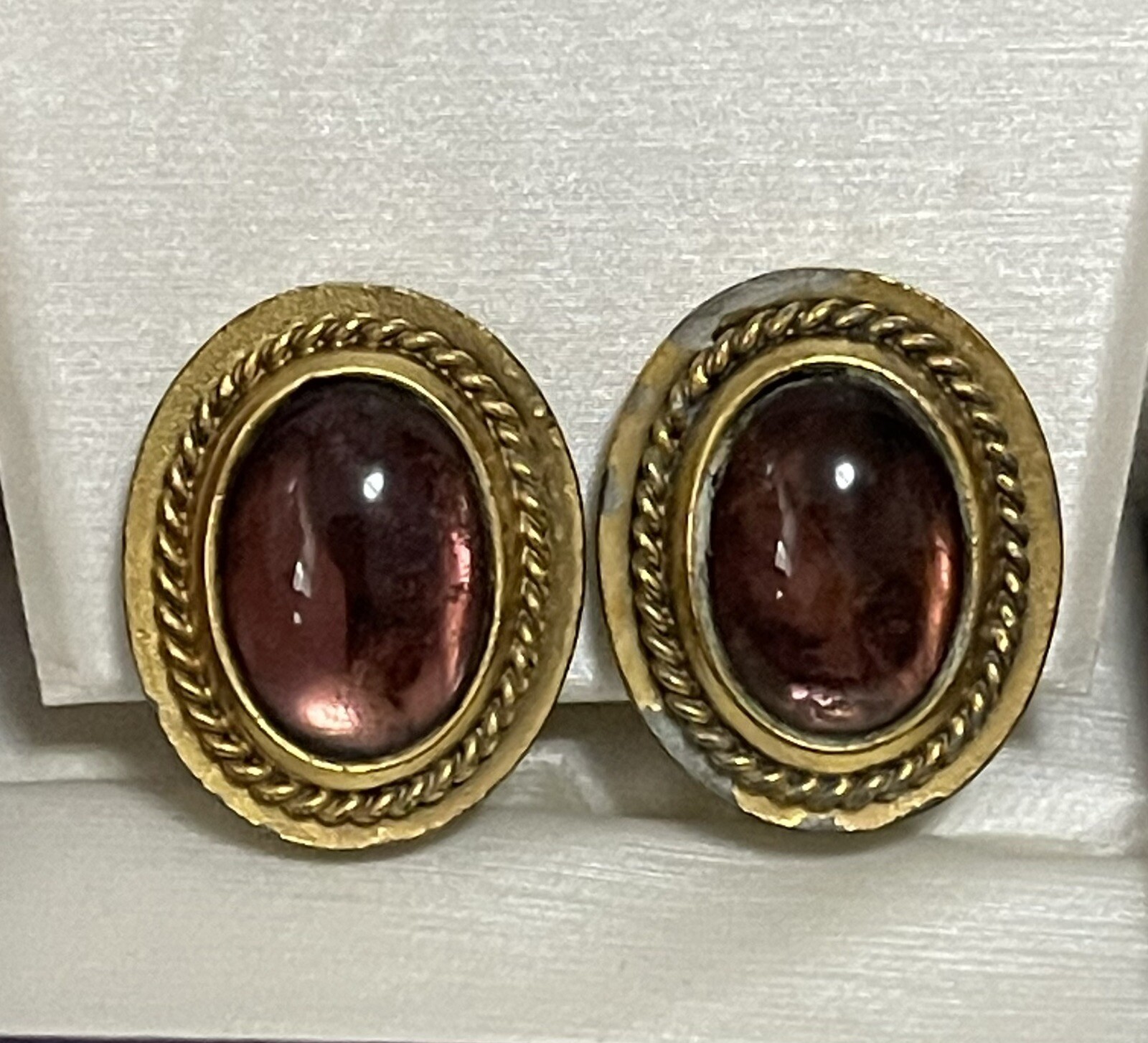 Vtg Signed YSL Yves Saint Laurent Purple Cabochon Clip-On Earrings For Repair