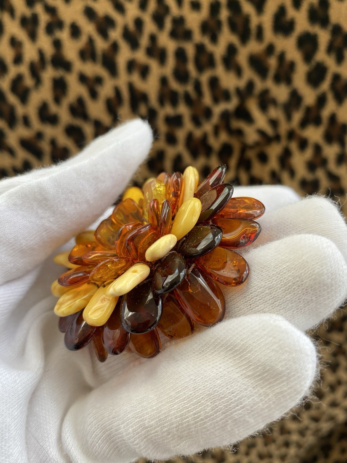 Baltic Amber Honey Butterscotch Cognac Beaded Flower Brooch or Pendent