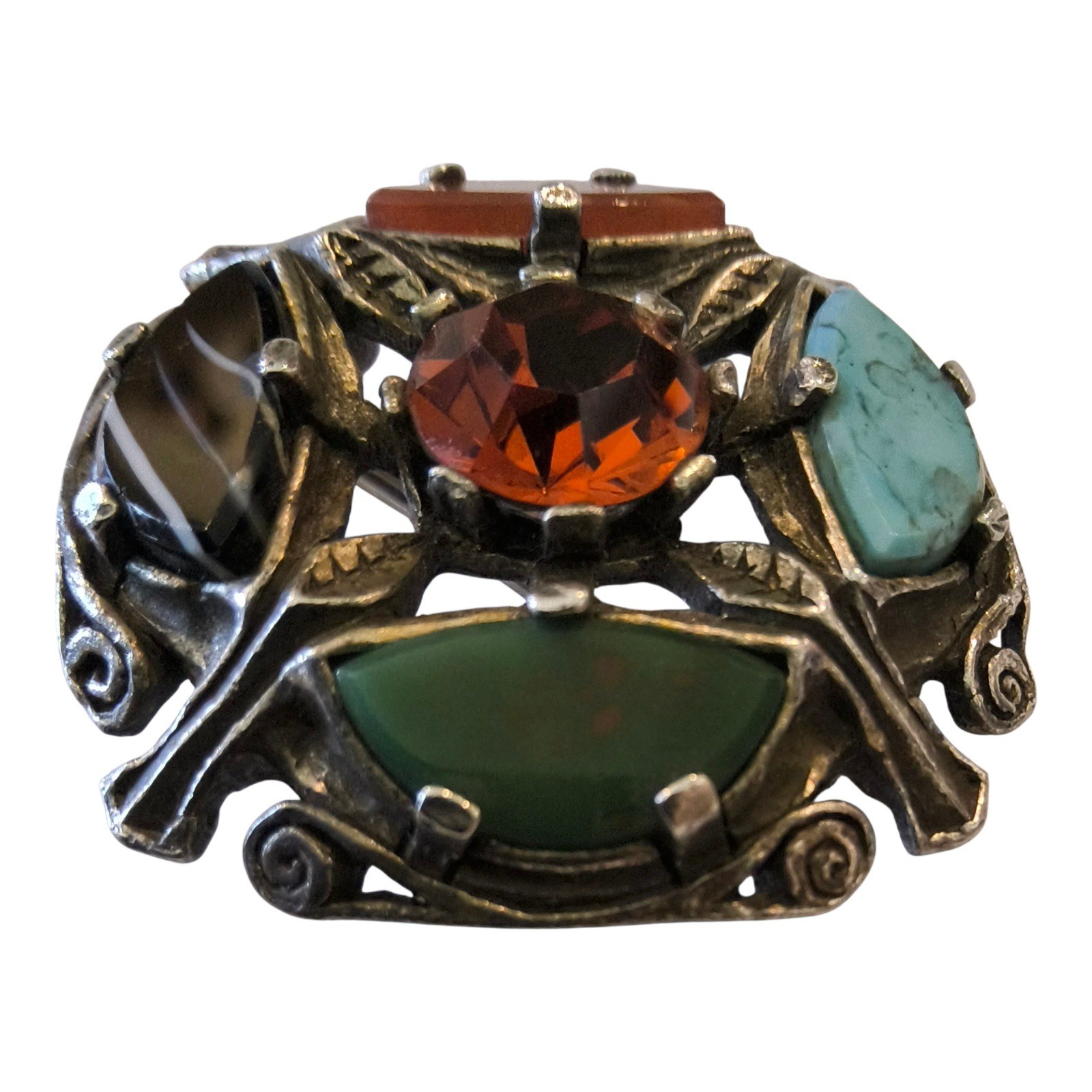 Vintage Miracle Celtic Brooch Scottish Agate Style Glass/Rhinestone Multicolor