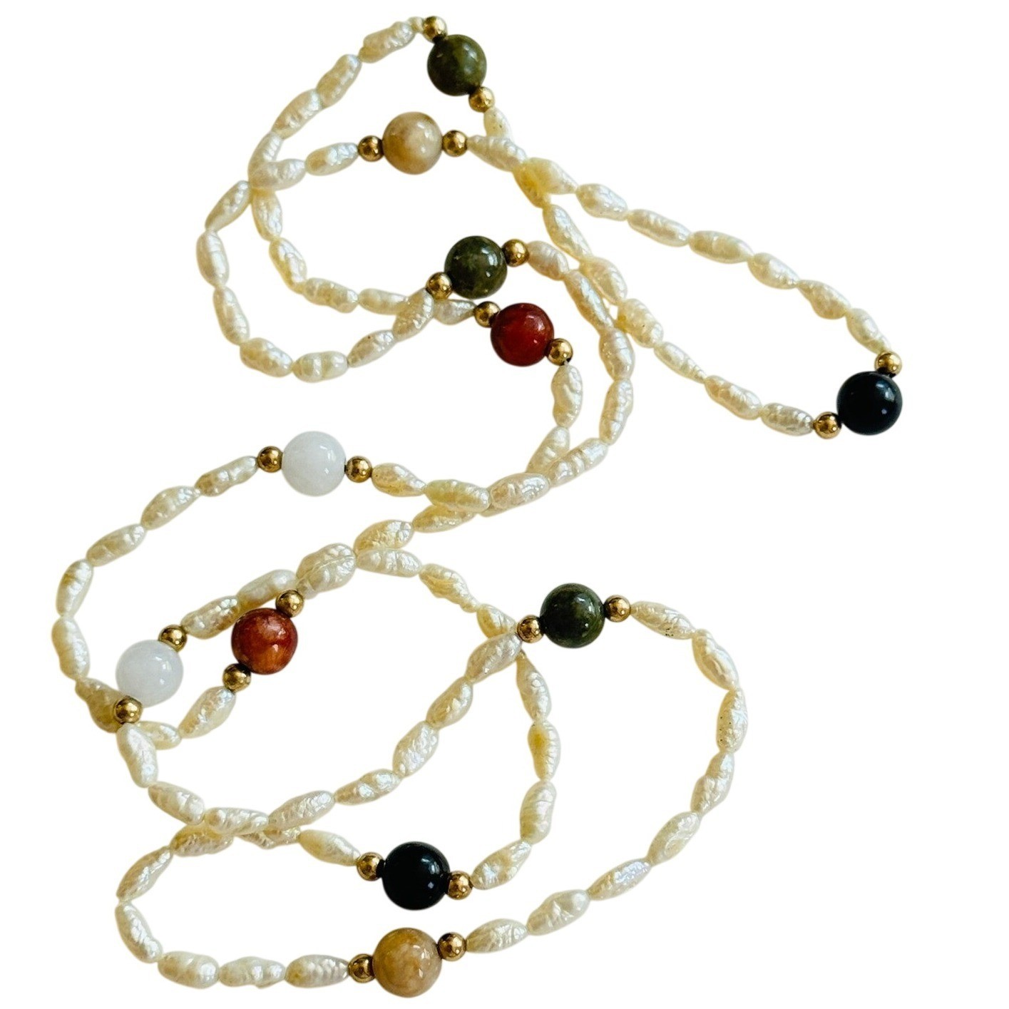 FreshWater Baroque Seed Pearl Necklace VTG Beads onyx quartz Fresh Water 30″L