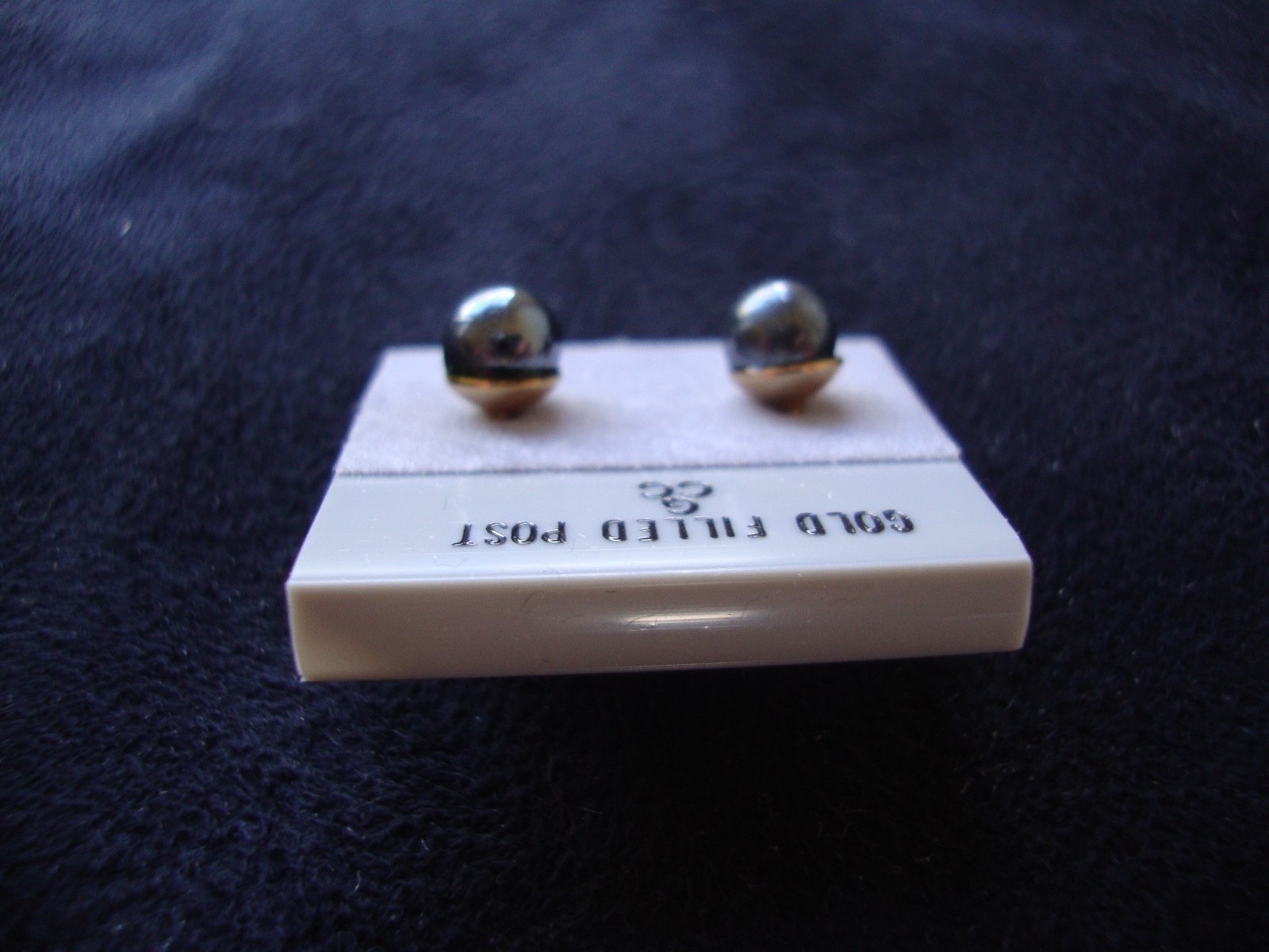 VINTAGE 1980s CLASSIC HEMATITE 6MM BALL GOLD FILLED POST STUD EARRINGS
