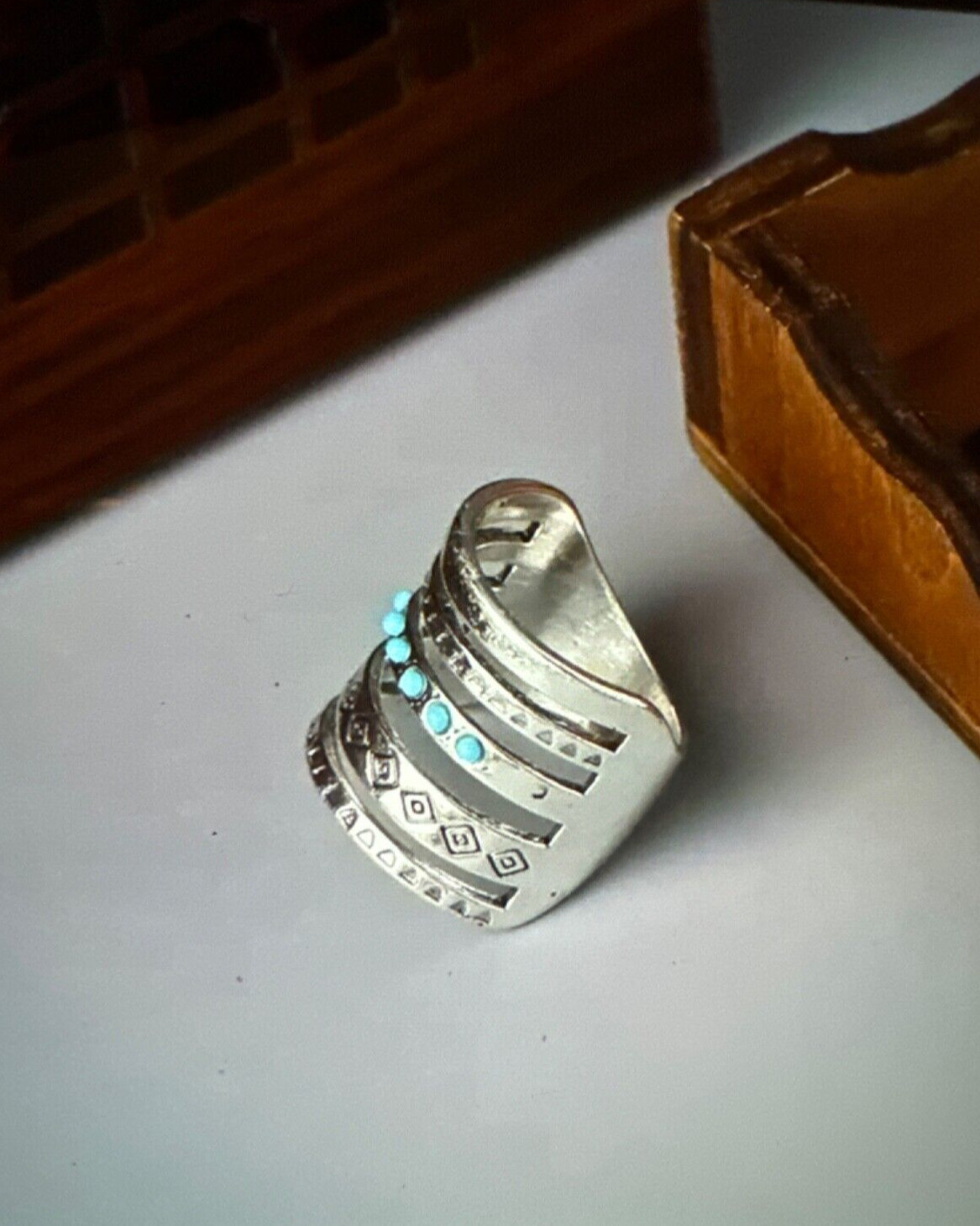925 Silver Plated Zinc Alloy Material Wide Vintage Size 8 Ring