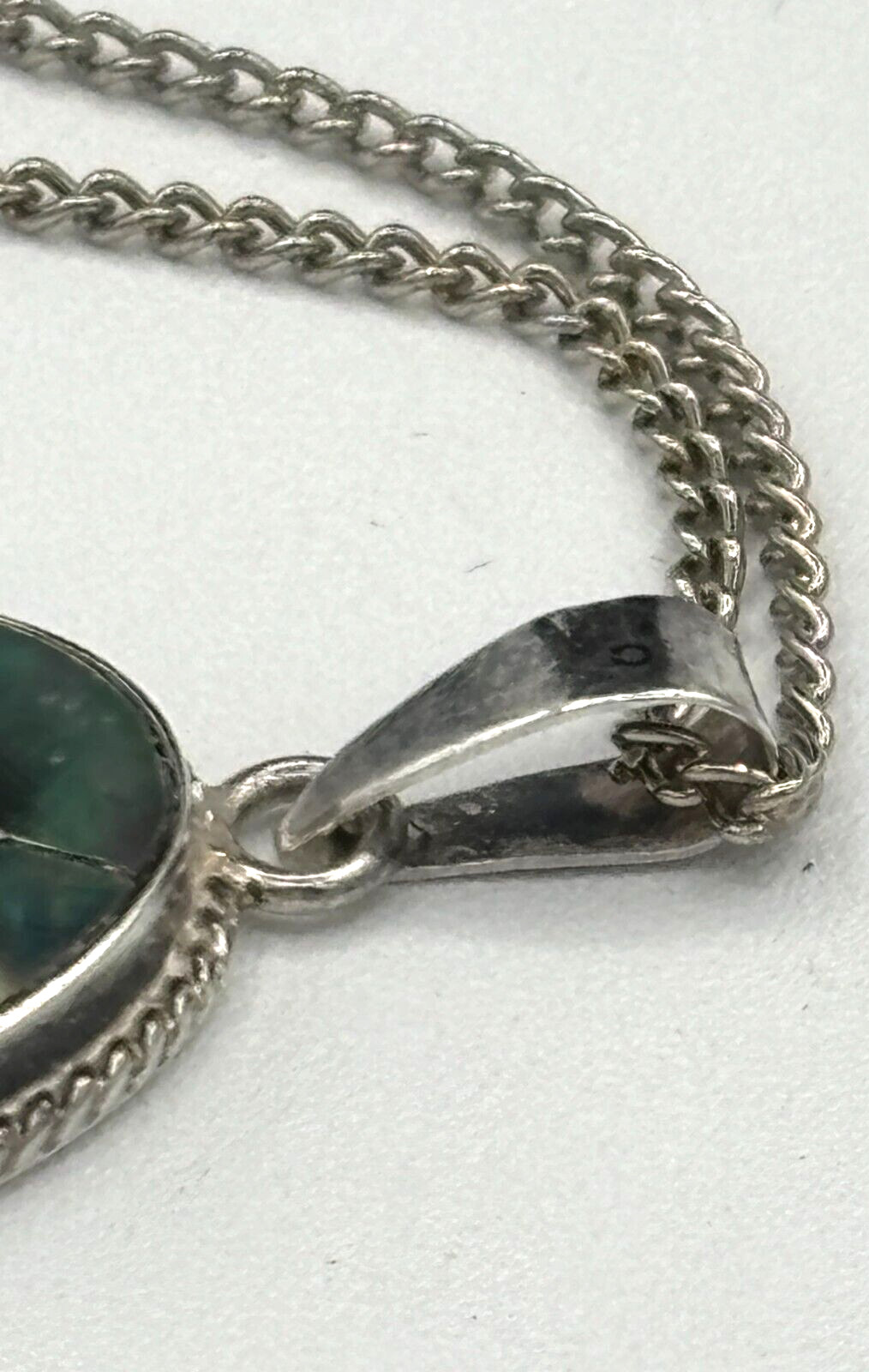 MidCentury Mexico Taxco Sterling Silver 925 Hemp & Abalone Pendant w/metal Chain