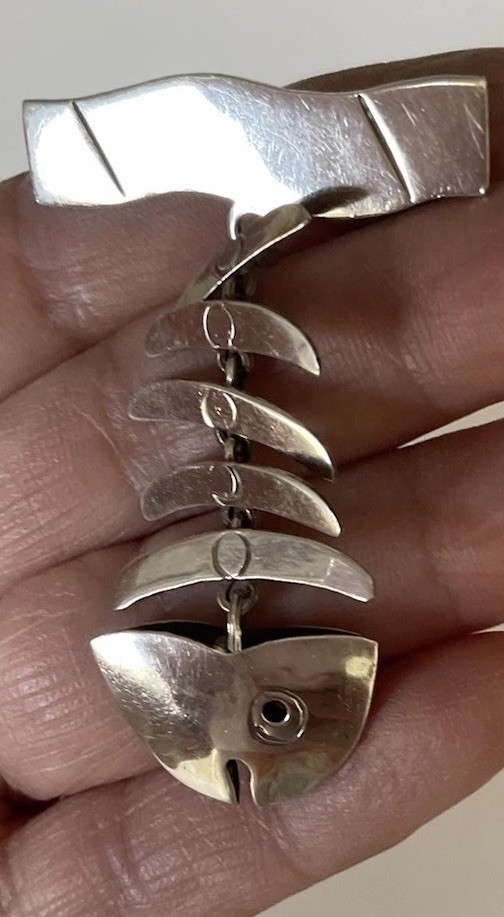 Vintage Mexico Taxco Sterling Silver ArticulatedFish Brooch Pin 6.5 g