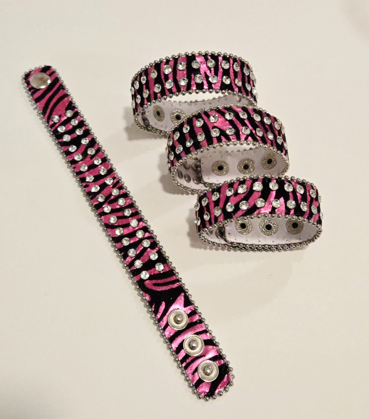 Zebra Print Rhinestone Wrap Bracelets Snap Leather Crystal Cuff Bracelet 12 pcs