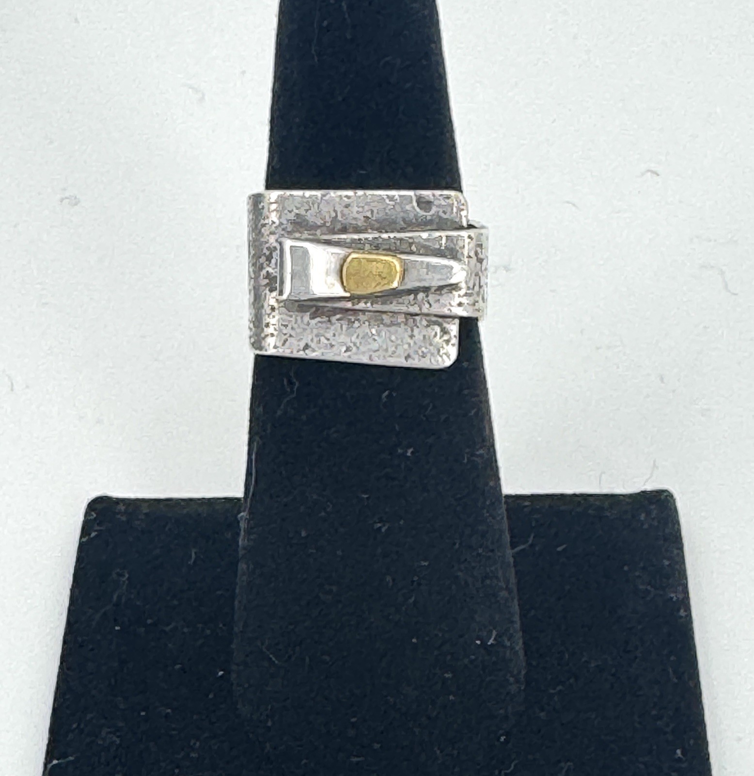 Vintage Modernist Sterling Silver Artisan Square Ring