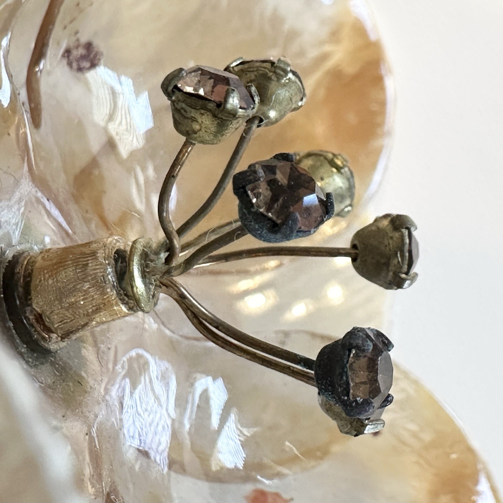 Vintage Delicate Cellulose Acetate Rhinestone Flower Brooch