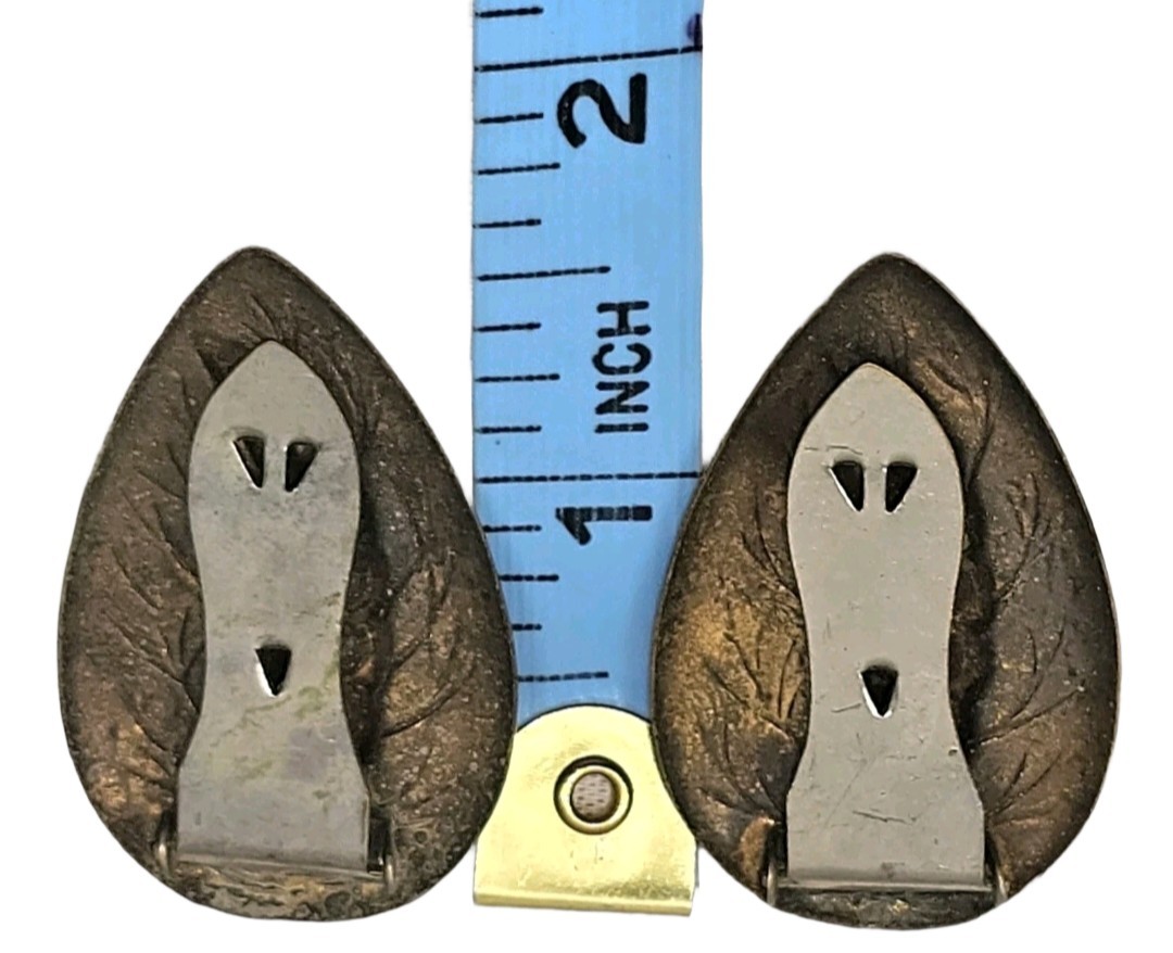 Antique Art Deco Bejeweled Metal Leaf Clip On Earrings | Appr 1.5″L & .75″W