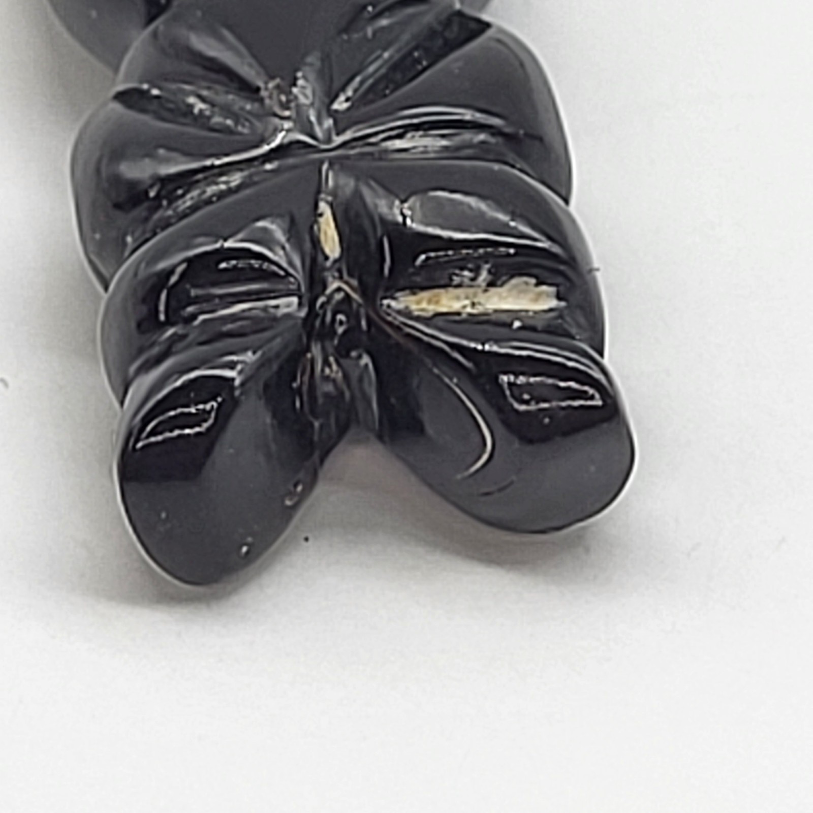 VTG Black Coral Moai Easter Island Tiki Pendant Hand Carved gold filled chain
