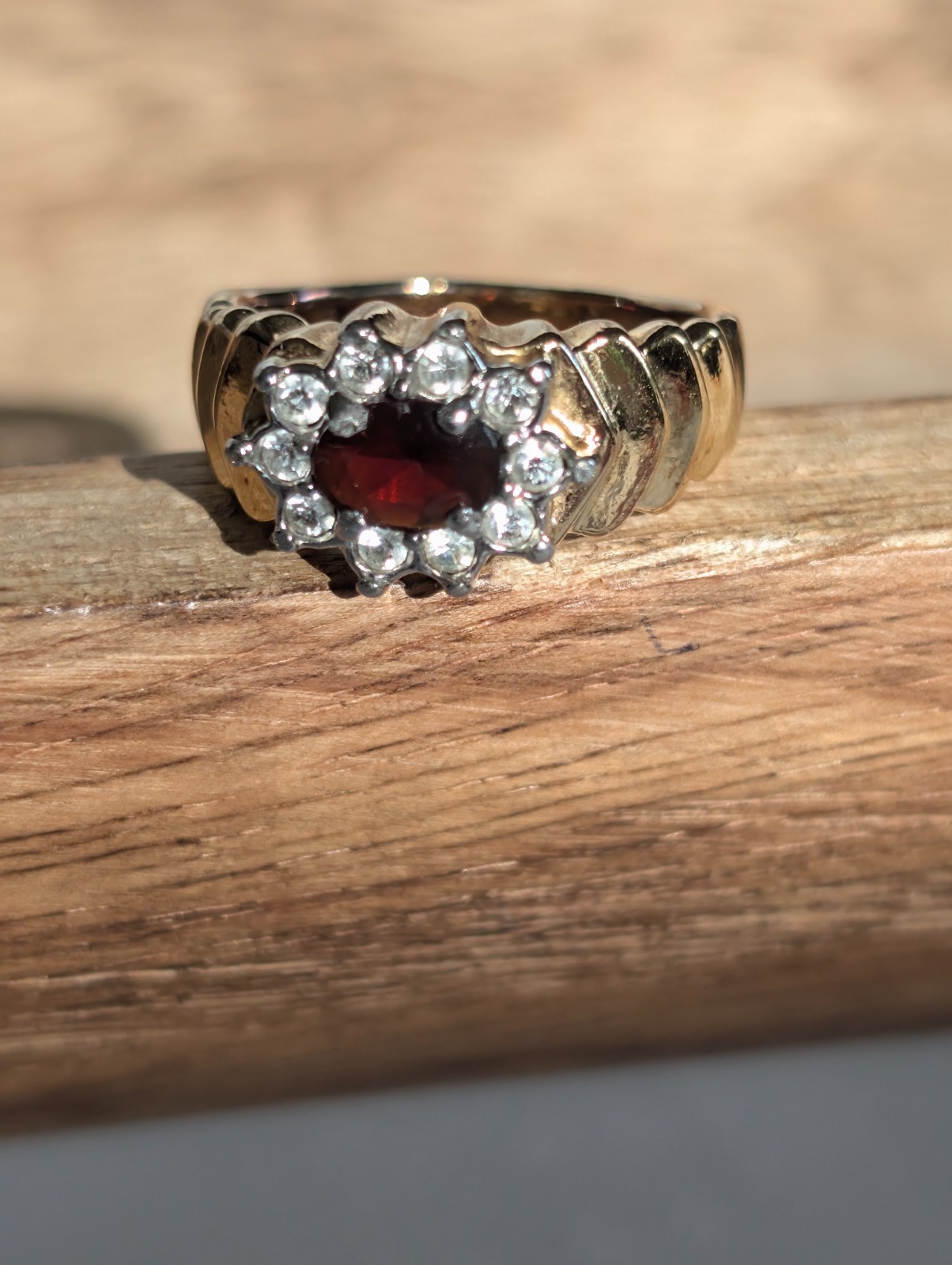 Vintage Costume Faux Gold Ruby Diamond Ring Size 10